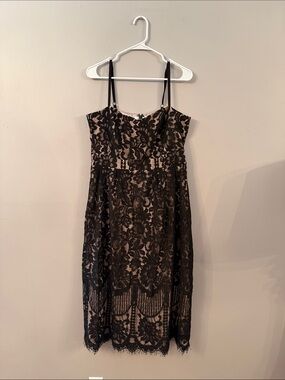 City Chic Black Lace Midi Dress with Nude Lining - very nice